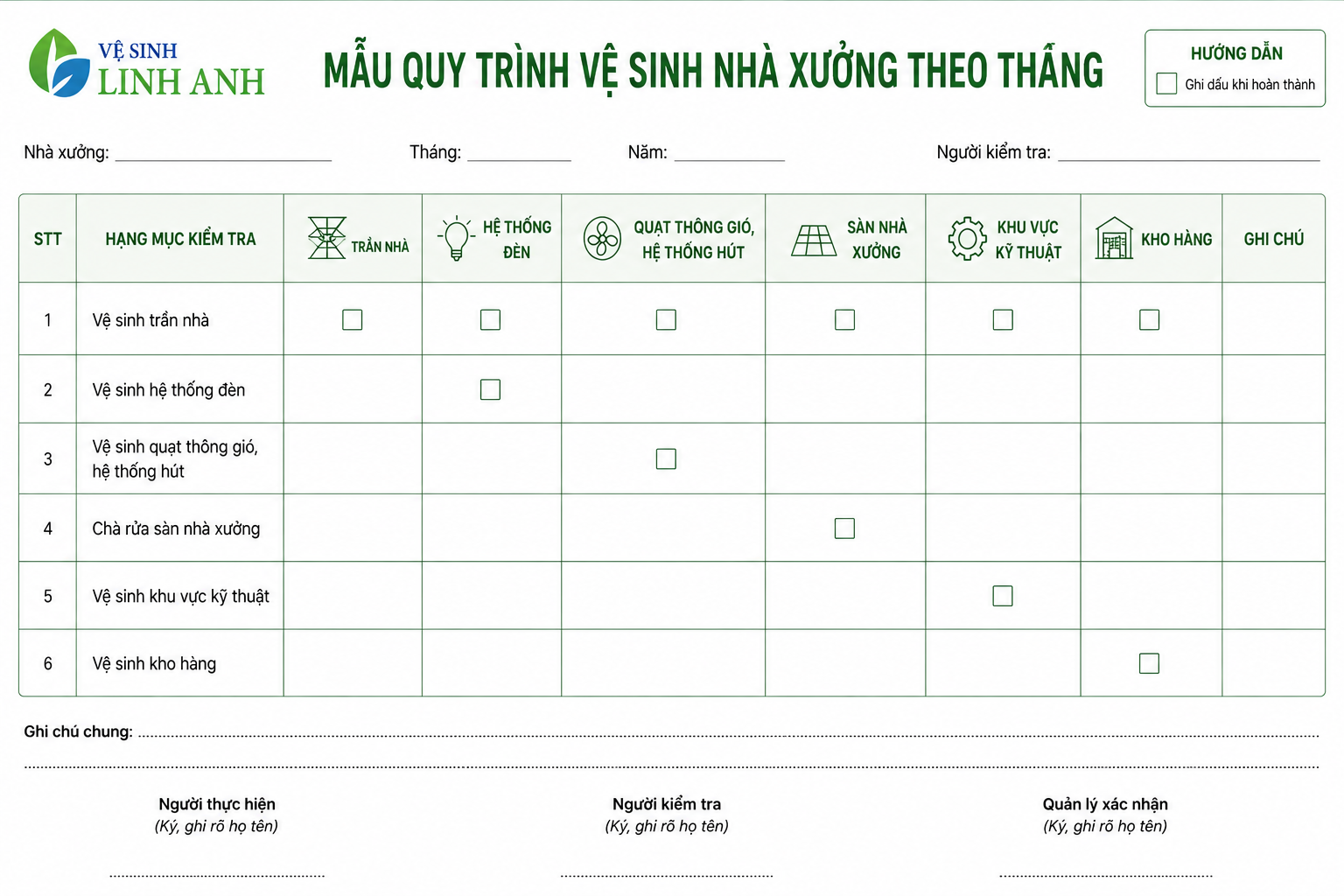 mau quy trinh ve sinh nha xuong theo thang