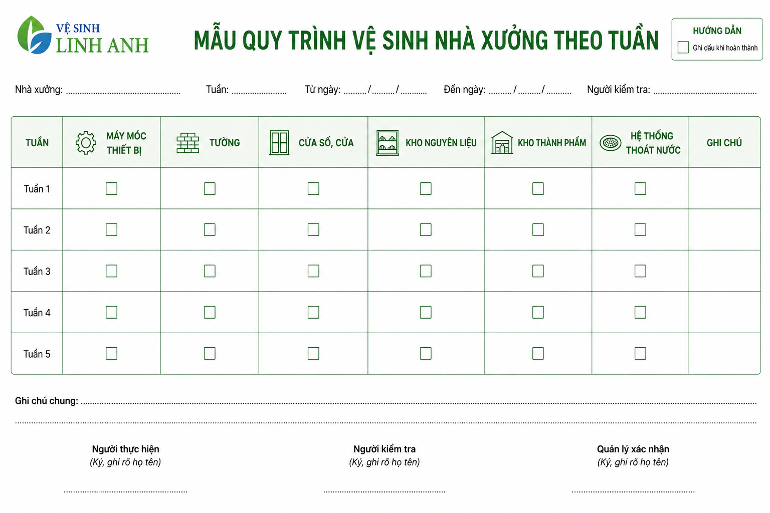 mau quy trinh ve sinh nha xuong theo tuan